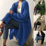 Autumn And Winter Long Cardigan Pure Color Women's Knit Fashion Holiday Sweater Coat Women HZ1208