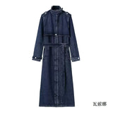 Women's Clothing Temperament Commuting With Belt Long Denim Wind Coat HZ1208