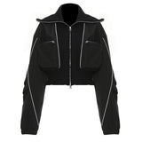 25 New Personality Casual Three-Dimensional Zipper Pocket Big Collar Baseball Uniform Coat Female 1681 HZ1208