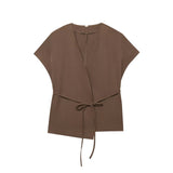 Z Women's 2025 Summer New Fashion Retro Waist Design Cardigan Top Broad Leg Trousers Set HZ1208