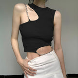 Thai Street Irregular Metal Chain Repair Coat New High-End Bare Back Umbilly Short Sling Vest HZ1208