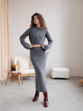 Autumn And Winter 2025 New Hot One-Step Skirt Sweater Set Women's Collar Knitted Top + Left Hip Skirts Ins HZ1208