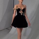 Sexy Women's New Black V Collar Drill Bra Skirt HZ1208