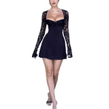 Sexy Women's New Lace Long Sleeve Side Collar Bare Back Short Skirt HZ1208