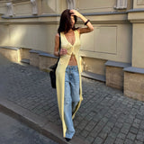 Summer New Knitted Cardigan V-Neck Sleeveless Jacket Jacket Female Long Slim Slimy Fashion HZ1208