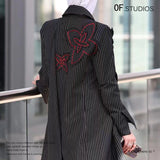 25 New Striped Splicing Irregular Ribbon Handmade Flowers Long Blazer Wind Coat 1783 HZ1208