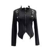 Real Shooting Irregular Zipper Collar Short Small Coat With Long Sleeves And Bottom Shirt 2680 HZ1208
