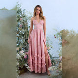 French Sexy Pure-Want Wind Hanging Neck Dress Women's Summer Long Seaside Resort Wind-Dexed Skirt Floral Dress HZ1208