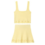 Z-Neck Wide Shoulder-Coat 3884009 Hollow Embroidered Knitted Miniskirt 3581010 HZ1208