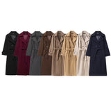 Z2025 Autumn New Female Retro Leisure Double Buckle With Belt Long Hair Coat HZ1208