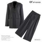 25 Autumn New Personalized Loose Version Of Real Wood Buckle Combination Top Suit + Pants Two-Piece Set Female 1816 HZ1208