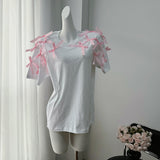 Cute Girl Ribbon Bow Loose Short-Sleeved T-Shirt In Wind Loose Cotton Casual Blouse HZ1208