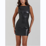 Sexy Women's New Leather Dress Sleeveless Body-Cuffed Ass Skirt HZ1208