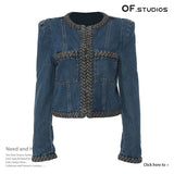 25 New Personality Knitted Delicate Personality Cushioned Shoulder Suit Denim Jacket Short Coat Female 1683 HZ1208