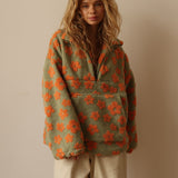 Street Sports Half Zippered Sweater Women Spring And Autumn Retro Letter Printing Ball Collar Coat HZ1208