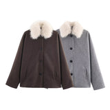 2025 Winter New Temperament Simple Collar Long-Sleeved Artificial Fur Warm Coat Woman HZ1208