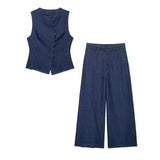 Z Women's Temperament Commuting Suit Double Sleeveless Vest + Wide Leg Pants 3191052 3191051 HZ1208