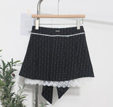 Real Shooting Leg Long Skirt Love Print Splicing Lace A Word 100 Folds Thin Bow Half-Dress Skirt 9339 HZ1208