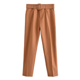 Spring 2025 New ñÞÖå Multi-Colored Harun Pants Casual Solid-Colored Small-Footed Women's Trousers Belt HZ1208