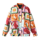 Autumn And Winter New Women's Baseball Collar Print Cotton Jacket Loose Leisure Cotton Coat HZ1208