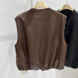 Round Collar Solid Color Sleeveless Leather Vest Coat Women's Autumn 2025 New Korean Fashion Stacked On The Kan Shoulders HZ1208