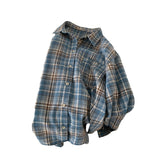Grinding Blue Plaid Long-Sleeved Shirt Coat Women 2025 Spring And Autumn New French Retro Temperament Top Design Sense HZ1208