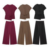 Z Women's 2025 Summer New Fashion Retro Waist Design Cardigan Top Broad Leg Trousers Set HZ1208