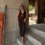 Early Spring New Crochet Deep Strap Knitted Sleeveless Hollow Slimming Sexy Dress Women's Clothing HZ1208