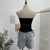 Real Shot With Chest Pad Lace Lace Hollow Hottie Breast Drawstring Thin Brat Waistcoat Sleeveless Top 12111 HZ1208