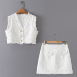Summer New Coarse-Woven Short-Coat Coat Coarse-Woven Mini-Skirt Set HZ1208