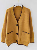 Temperament V-Neck Long-Sleeved Open-Shirted Women's Sweater Bump-Colored Bag Side With Pocket Casual Coat HZ1208