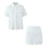 2025 Women's White Short-Sleeved Shirt + Lace Skirt Dress Dress Dress Girl HZ1208