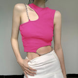 Thai Street Irregular Metal Chain Repair Coat New High-End Bare Back Umbilly Short Sling Vest HZ1208