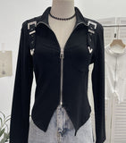 Real Shooting Irregular Zipper Collar Short Small Coat With Long Sleeves And Bottom Shirt 2680 HZ1208