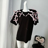Cute Girl Ribbon Bow Loose Short-Sleeved T-Shirt In Wind Loose Cotton Casual Blouse HZ1208