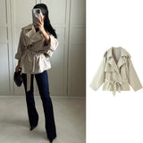 Women's Clothing 2025 Summer New Temperament Fashion With Belt Long Sleeves With Short Windcoat 4749847 HZ1208