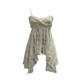 Real-Shooting Lace Tling Folded Sling Vest Irregular Skirt Shaved Thin Holiday Wind Sleeveless Top 1029 HZ1208