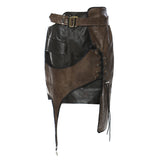 25 New Personality Irregular Splicing Niche Wear Rope Leather Clothes Two-Piece Skirt 1528 HZ1208