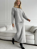 Autumn/Winter 2025 Elegant Soft Thicker Round Collar Sweater + Fishtail Skirt Two Sets Of Women's OL Wind Top + Skirt Set HZ1208