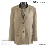 25 New British Wind Splicing Colliding Color Leather Lattice Long Wind Coat Coat Women 1598 HZ1208