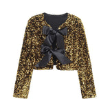 Z2025 New Fashion Temperament Women's Long-Sleeved Bow Decorated With A Glide Coat Top HZ1208