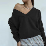 2025 Autumn And Winter Ultra-Soft V-Neck Imitation Marinish Sweater Female Lazy Style Loose Knitted Sweater HZ1208