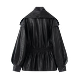 Z2025 New Fashion Temperament Women Water Wash Old Style Imitation Leather Fake Two Coats HZ1208