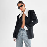 2025 New Fake Two-Piece Spliced Suit Jacket Women Loose Fashion High-End Temperament Out Of The Street HZ1208
