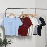 B01 Casual Wood-Eared Embroidery Short Small Cardigan Bottom Shirt T-Shirt T-Enum T-Shirt 89325 HZ1208