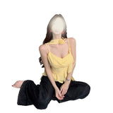 Yellow Three-Dimensional Flowers With Lotus Leaves Side Slings Women Summer Pure Lust Sweet Hot Girl Gentle Summer Beautiful Blouse HZ1208