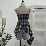 Real Shooting Irregular Skirt Lattice Sling Vest Women's Summer Design Sleeveless Top 9151 HZ1208