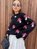 Casual Temperament Women's Loose Lazy Languid Mushroom Prints Sleeve Sweater Women's Autumn Casual HZ1208