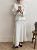 2025 New Lazy Wind Loose Top + Fishtail Dress Set Women's Round Collar Knitting Set Bright HZ1208
