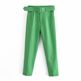 Spring 2025 New ñÞÖå Multi-Colored Harun Pants Casual Solid-Colored Small-Footed Women's Trousers Belt HZ1208